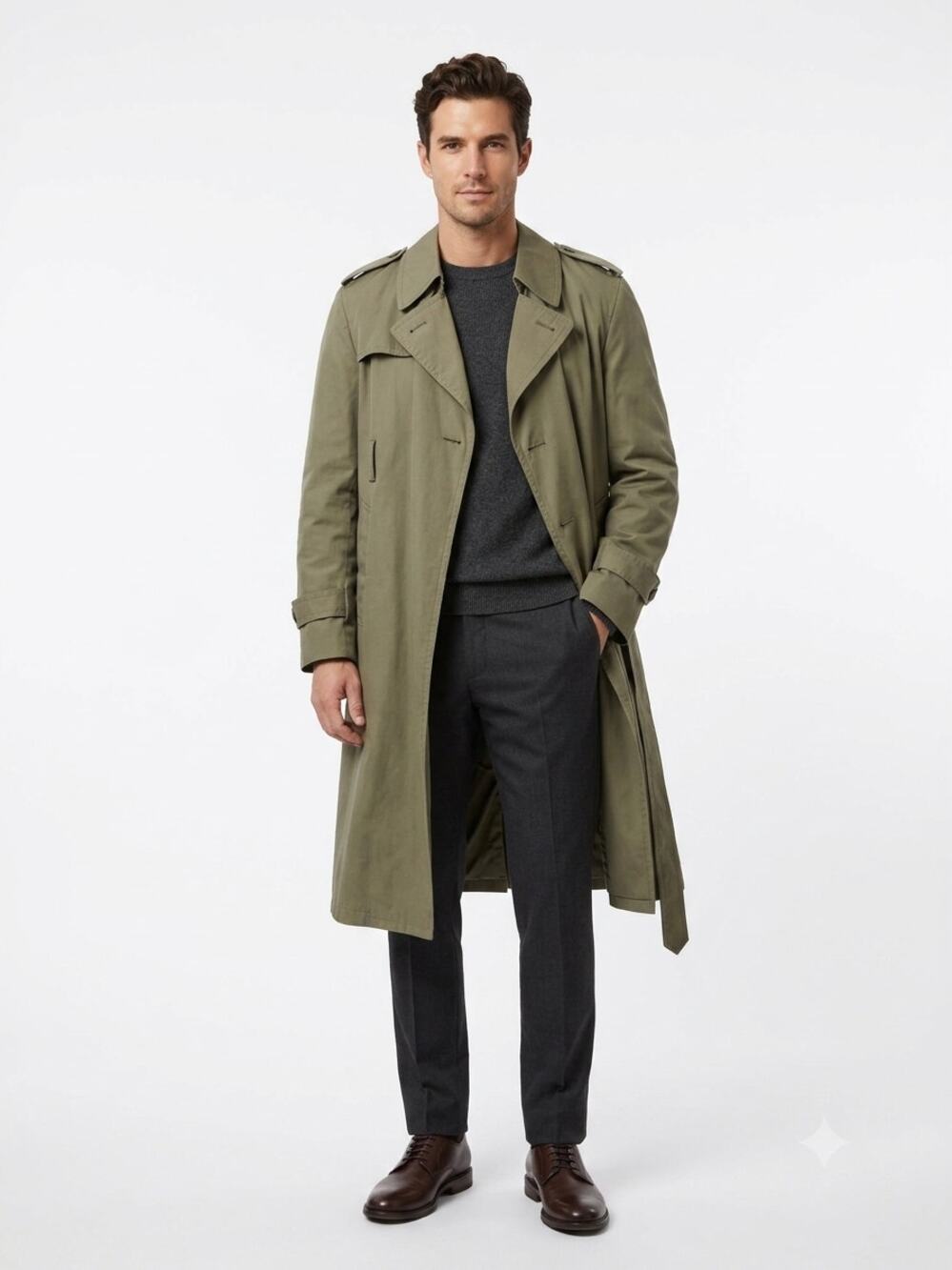 Vintage 1982 US Military All Weather Trench Coat Mens 42S Olive Green Belted Zip